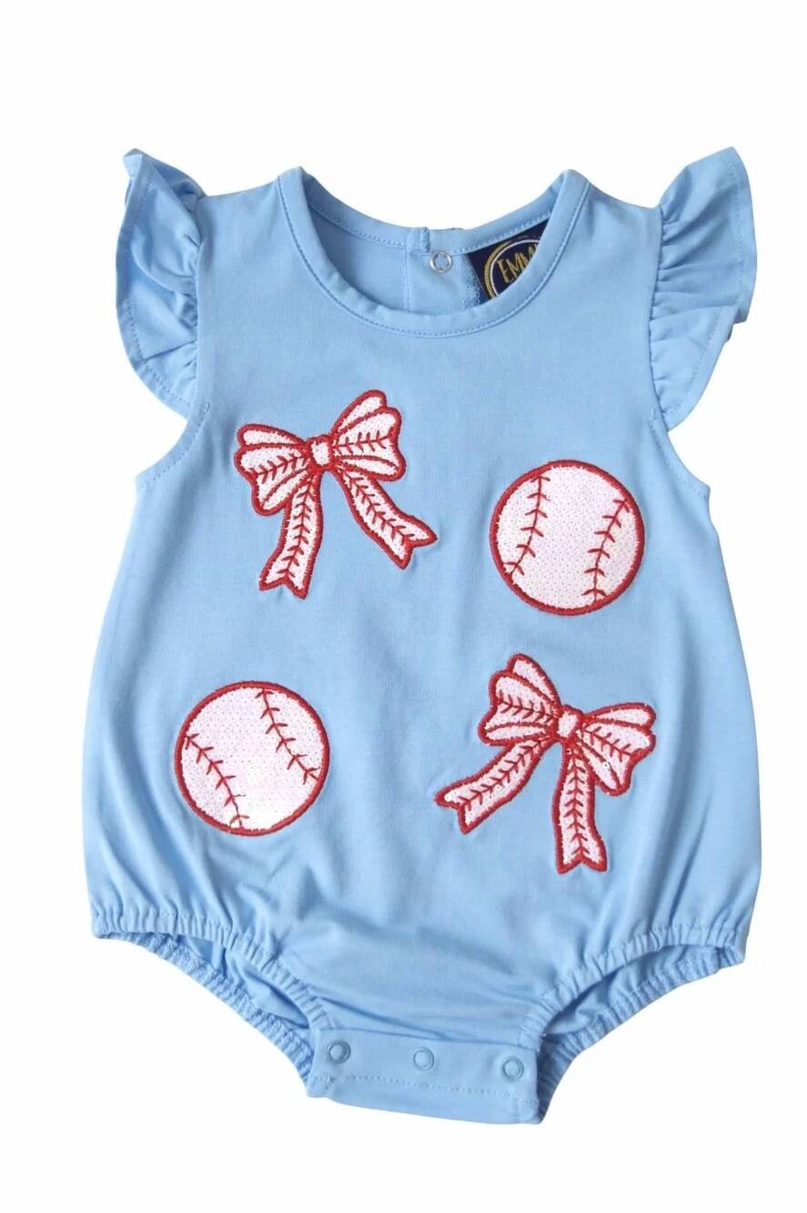 NEW EMMA JEAN kids' baseball appliqué bubble in blue